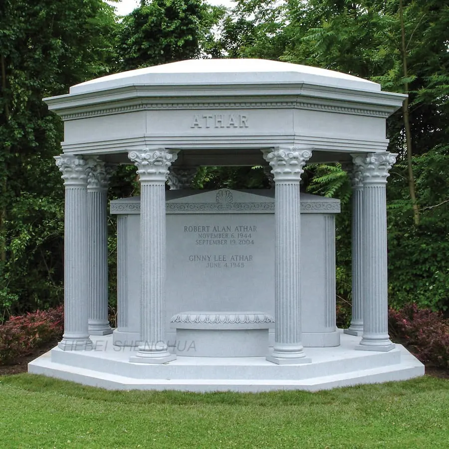 Monumento de granito grande de lujo, cementerio de mármol tallado a mano, lápida familiar, mausoleo