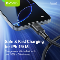 Câble USB BAVIN CB361 en silicone PD 18W 12W 3 couleurs, charge rapide, type C, transmission de données micro, pour téléphone portable