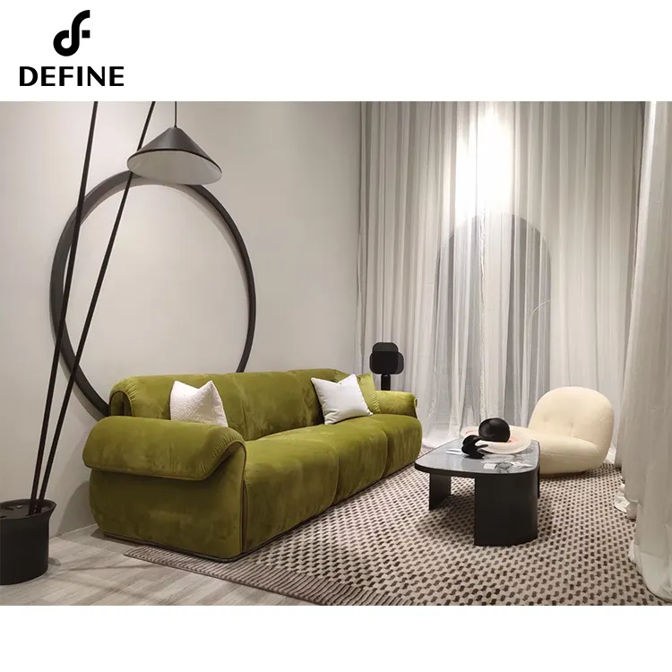 Canapé en velours vert de 2 places pour salon, meuble contemporain