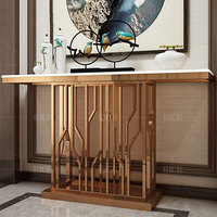 Console d'angle en acier inoxydable, luxueux, en faux marbre, table de luxe moderne, pour couloir étroit, set de 2 pièces