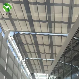 โรงงาน YST ปรับแต่ง FCS สกายไลท์ม่านหลังคาคุณภาพที่เหนือกว่ากันสาดแบบพับเก็บได้ไฟฟ้าหลังคากระจกกลางแจ้งไม้ PVC