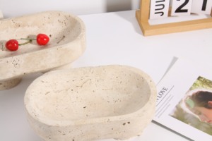 Vassoio e Ciotola per Frutta in Marmo Travertino Naturale Classico a Singolo Livello per Soggiorno e Bagno - Product Image 6