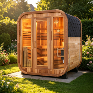 6-Person <b>Outdoor</b> Sauna with Tempered Glass Door, Square Red Cedar 9KW Heater Tongue and Groove - Product Image 2