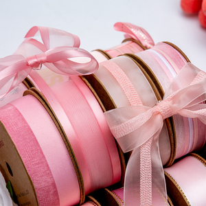 Cinta de organza Ribest al por mayor de 10-25 mm, rosa, de poliéster, de lujo, ecológica, con borde satinado estampado de una sola cara, para bodas - Product Image 3