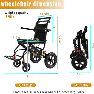 Materiale di trasferimento carbonio sedia a rotelle portatile pieghevole freno integrato con bloccaggio anziani disabili sedia medica da viaggio - Product Image 3