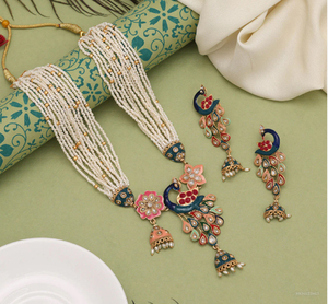 Good Quality Lightweight Fashion <b>Jewellery</b> <b>Set</b> with Multicolor Necklace & Stylish Peacock Look for Daily and Office Wear - Product Image 5