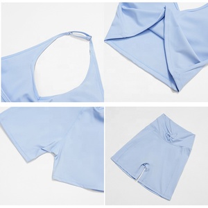 XIANDA OEM Crop top <span class=keywords><strong>de</strong></span> sport sans dos surdimensionné personnalisé avec logo vierge pour femmes, short <span class=keywords><strong>de</strong></span> compression en forme <span class=keywords><strong>de</strong></span> V, <span class=keywords><strong>tenue</strong></span> <span class=keywords><strong>de</strong></span> sport pour la <span class=keywords><strong>course</strong></span> à pied, le yoga - Product Image 3