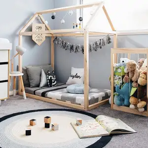OEM ODM 단단한 소나무 디자인 여자 몬테소리 서랍 나무 아이 게임 하우스 솔리드 아기 유아 침대 침대