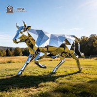 Sculptures d'animaux ruraux TREVI, sculptures géométriques en acier inoxydable pour l'extérieur, sculpture de vache pour la décoration de la ferme, de la propriété et du jardin