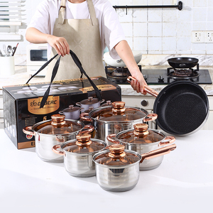 Set di 12 <span class=keywords><strong>Pentole</strong></span> e Padelle in Acciaio <span class=keywords><strong>Inox</strong></span>, Vaporiera, Pentola per Zuppa, Set di <span class=keywords><strong>Pentole</strong></span> Profonde per Cucina - Product Image 1