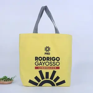 Sacola de compras grande reutilizável personalizada de alta qualidade, sacola de algodão amarela ecológica, sacola de compras com logotipo personalizado, sacola de lona de 5 onças, 8 onças e 10 onças