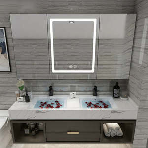 Tocador de Baño de PVC Impermeable Moderno de Losa de Roca en Blanco y Negro, Personalizado y de Bajo Precio al por Mayor para Hotel y Apartamento - Product Image 4