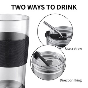 <span class=keywords><strong>Mug</strong></span> de voyage en verre avec manchon en silicone, <span class=keywords><strong>mug</strong></span> à café en verre à double paroi, tasse réutilisable pour boissons chaudes et froides - Product Image 5