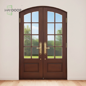 पूरी तरह से अनुकूलित फ्रेंच 2 पैनल शेकर शैली तैयार सतह महोगनी ओक आर्केड ठोस लकड़ी का दरवाजा विला प्रवेश घुमावदार डबल दरवाजा - Product Image 3