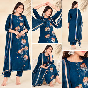 Conjunto de Kurti de Algodón para Mujer, Estampado Digital Étnico, Corte Holgado, Secado Rápido, con Dupatta, para Diwali, Bodas y Fiestas, India, Pakistán - Product Image 2