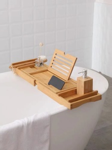 Plateau de bain extensible Bougie <span class=keywords><strong>Livre</strong></span> support pour téléphone-Plateau de bain réglable dans le bain accessoires de salle de bain Bambou bois naturel - Product Image 4