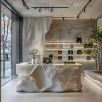 Bureau d'accueil moderne léger et luxueux en fibre de verre ondulé Table de caissier extensible dans le hall d'hôtel et la réception d'entreprise