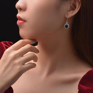 Gioielli di lusso in argento 925 sintesi di gioielli da sposa blu zaffiro taglio ovale 7mm * 9mm 925 orecchini in argento Sterling - Product Image 6