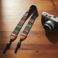Sangle de cou/épaule réglable en coton, cuir et nylon, style ethnique coloré, anti-perte, confortable et détachable pour appareil photo