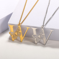 Nouveau 18k Plaqué Or Acier Inoxydable 26 Lettre Papillon Ailes Initiale Collier Mode Alphabet Colliers pour Femmes Filles