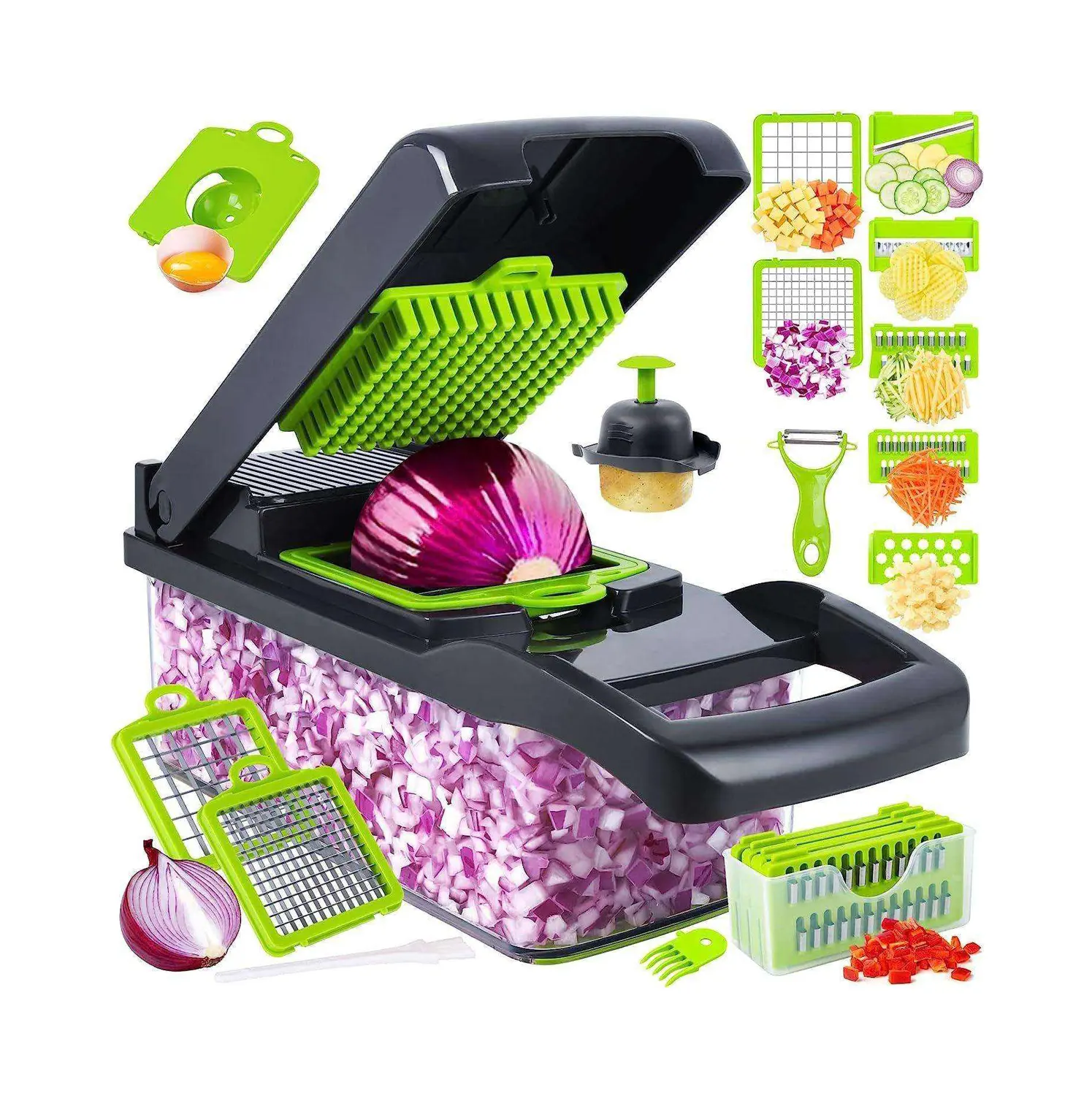 Gran oferta 2024, accesorios de cocina multifuncionales 16 en 1, cortador de frutas y verduras Abs con contenedor transparente