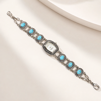 Montre-bracelet vintage en pierre turquoise pour femme, cadran en nacre argentée antique, bijoux, OEM ODM