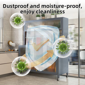 Organisateur de cuisine sur pied avec portes en verre cannelé et panneau perforé, idéal pour les aliments, les articles pour bébés, les petits appareils électroménagers, les fournitures d'usine - Product Image 6