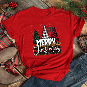 Produttore di abbigliamento donna buon natale camicetta a maniche corte moda alberi di Natale grafica girocollo camicetta top - Product Image 2