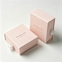 Boîte à bijoux rose de luxe moderne personnalisée avec insert tiroir pour collier, bracelet, boucles d'oreilles, boîte à tiroir avec logo de marque