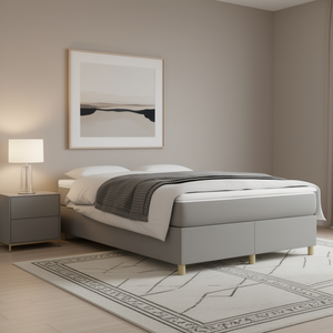 Light <b>Grey</b> Upholstered Bed <b>Frame</b> Fabric Minimalist Design Wood <b>Frame</b> Bedroom Furniture - Product Image 2