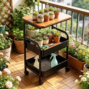 <b>Storage</b> Cart 3 Tier Wooden Top Metal Frame Portable Multi Layer Organizer For <b>Kitchen</b> Bathroom Bedroom Toy Food <b>Storage</b> - Product Image 1