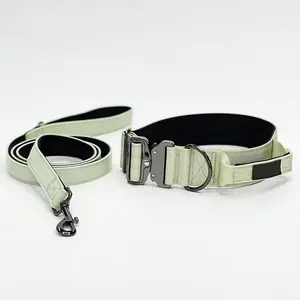 2 inch Adjustable Tactical Nylon Dog Collar And Dog Leash With Metal Buckle