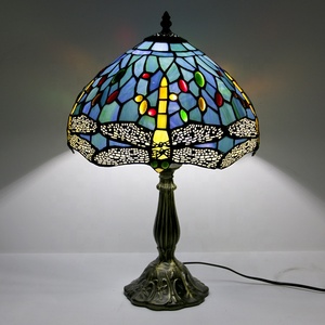 LongHuiJing Chất Lượng Cao Cấp Wisteria Tiffany Màu Đèn Thủy Tinh Thủ Công Bảng Lights Dragonfly Pattern Chụp Đèn Bàn Đèn - Product Image 4