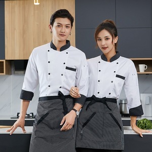 Veste de Chef Homme Femme de Haute Qualité, Vêtement de Travail pour <span class=keywords><strong>Restaurant</strong></span> Boulangerie Traiteur, Tunique de Cuisine Manches Longues - Product Image 2