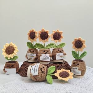 Muñeco de girasol positivo Crochet con tarjeta Gracias por ayudarme a crecer Regalo de agradecimiento al Maestro de la planta de ganchillo del estudiante - Product Image 3