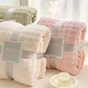 Coperta in pile di <span class=keywords><strong>flanella</strong></span> intrecciata color corallo, bifacciale, per tutte le stagioni, 100% poliestere, atossica, con motivo a righe, per letto, stile europeo - Product Image 6