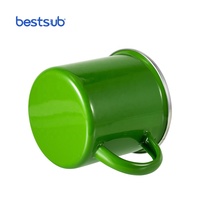 Vente en gros de tasses à café de camping en acier inoxydable émaillé vert de haute qualité, 12 oz/360 ml, impression par sublimation, TC03NG