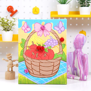 Juego de lienzo de pintura acrílica, cuadro de cesta de frutas de dibujos animados por números, pintura en lienzo para niños con marco de madera - Product Image 5