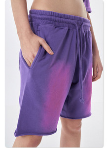 LYN9132 Wholesale Summer Casual Shorts Sets Vintage Gradient Color Edge <strong>Old</strong> T Shirt Shorts Solid Tracksuit Set 2 Pieces Sets - Product Image 2