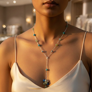 Bohemian Beaded Necklace Women's Silver Plated Natural Stone Chain Pendant Jewelry for Party Gift - Product Image 3