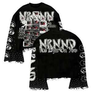 T-shirts à manches longues pour hommes, coupe ample, 100% coton, grammage lourd, design uni sur le devant, style Hip Hop, écologiques, personnalisables OEM - Product Image 1