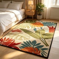 Tropical Leaves Printed Flat Weave Low Pile Polypropylene Runner Rug Stain Resistant Hallway Carpet for Living Room Home Decor