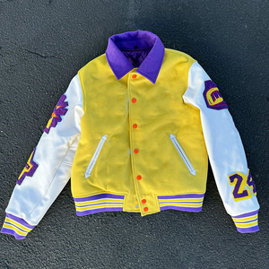 YSJY OEM personnalisé en cuir manches Chenille broderie patchs laine Bomber <span class=keywords><strong>basket</strong></span>-ball vestes collège Varsities vestes hommes - Product Image 1