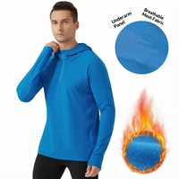 Sweat-shirt à capuche bleu pour homme, col zippé, avec empiècements en maille respirante sous les aisselles, coupe ajustée, tricoté, manches longues, style sportif
