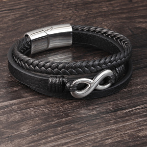 Classic Design High Quality Stainless Steel <strong>Infinity</strong> Charm Genuine Leather Men <strong>Bracelet</strong> - Product Image 5