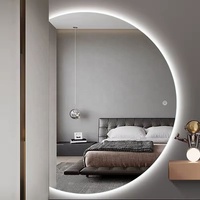 Miroir de salle de bain LED rond anti-buée en forme de demi-lune, rétroéclairé par LED, personnalisé en usine, vente en gros, pour salle de bain