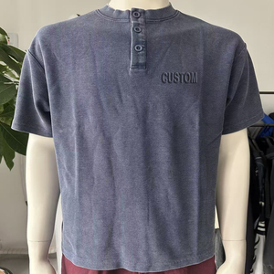 T-shirt vintage surdimensionné <span class=keywords><strong>à</strong></span> col <span class=keywords><strong>Henry</strong></span> en tissu gaufré 325 GSM, de haute qualité, lourd, avec logo personnalisé - Product Image 1