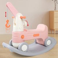Cheval à bascule 2-en-1 pour enfants, véhicule d'ingénierie multifonctionnel avec base amovible, transformable en voiture grue coulissante et véhicule à bascule