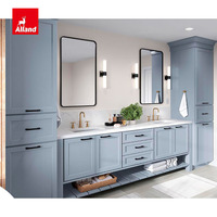 Meuble-lavabo Alland de style européen en bois massif MDF, finition peinte bleu ciel, avec panneau inférieur en shiplap