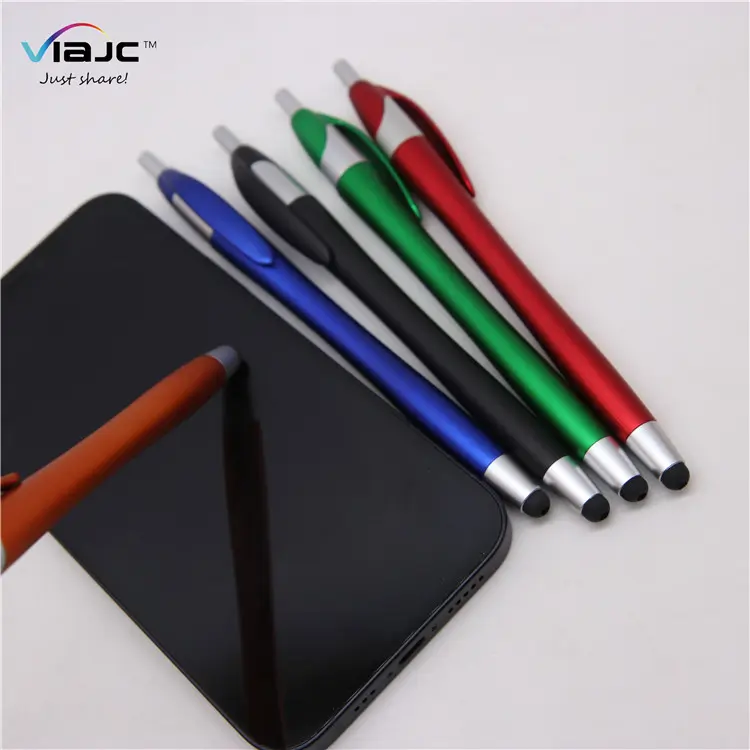 multi function custom logo plastic slim soft touch rubber tip stylus ballpoint ball pen